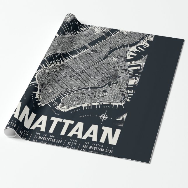 Manhattan Karta Illustration Presentpapper (Utrullad)