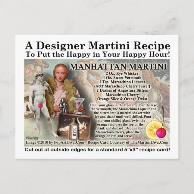 Manhattan Martini Recipe Postcard Vykort (Framsida)