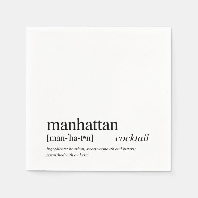 Manhattan Modern Quote Black Typography Cocktail Pappersservett (Framsidan)