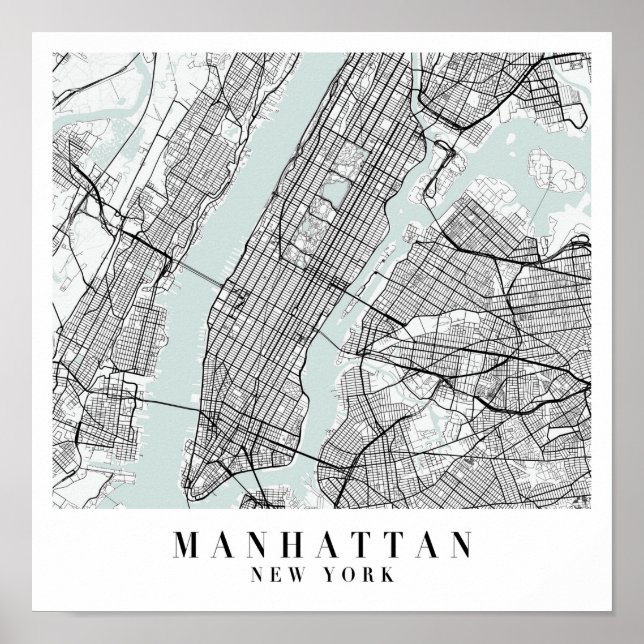 Manhattan New York Blue Vatten Street Karta Poster (Framsidan)
