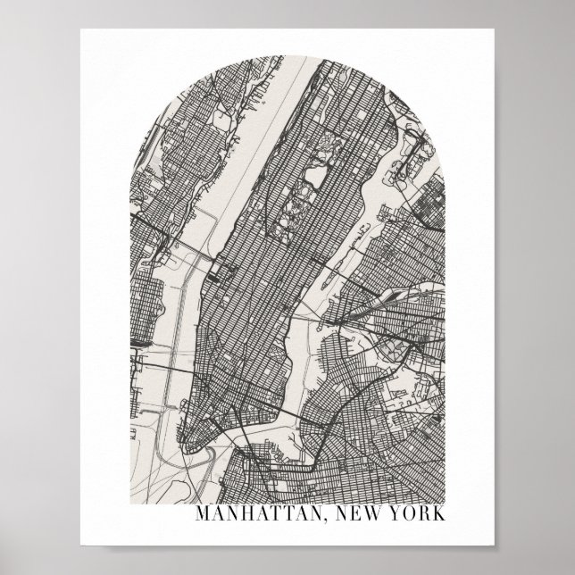Manhattan New York Boho Minimal Arch Street Karta Poster (Framsidan)