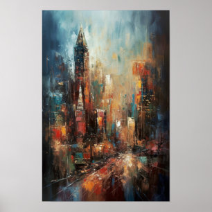Manhattan New York City Abstrakt Oljemålning Poster