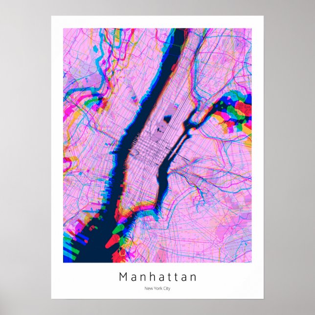 Manhattan New York City Abstrakt Rosa Karta Poster (Framsidan)