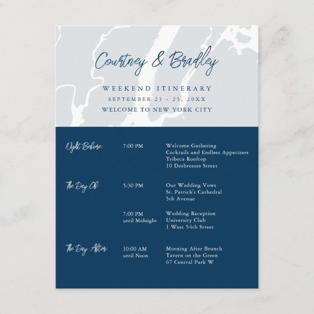 Manhattan New York City Helg-resplan Tidslinje Tilläggskort (Framsida)