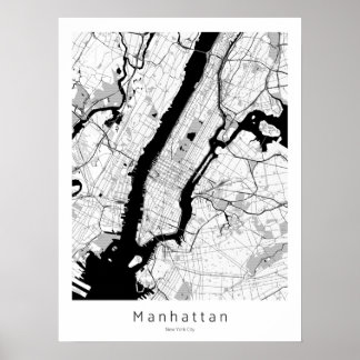 Manhattan New York City Modern Monochrome Karta Poster