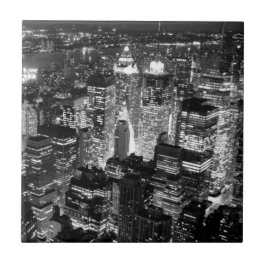 Manhattan New York City Night Black & White Kakelplatta