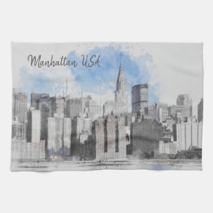 Manhattan New York City Skyline Kitchen Towel Kökshandduk