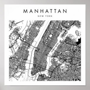 Manhattan New York Minimal Modern Street Karta Poster