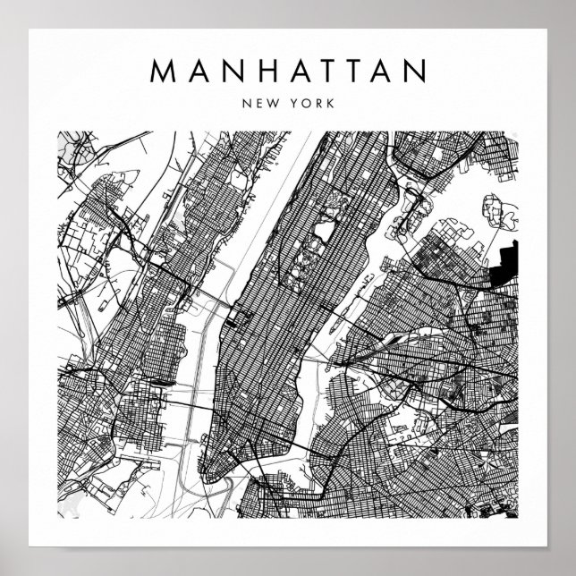 Manhattan New York Minimal Modern Street Karta Poster (Framsidan)