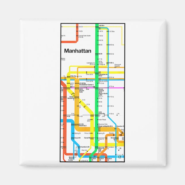 Manhattan New York Nyc Subway Map Retro Rail Trans Magnet (Framsidan)