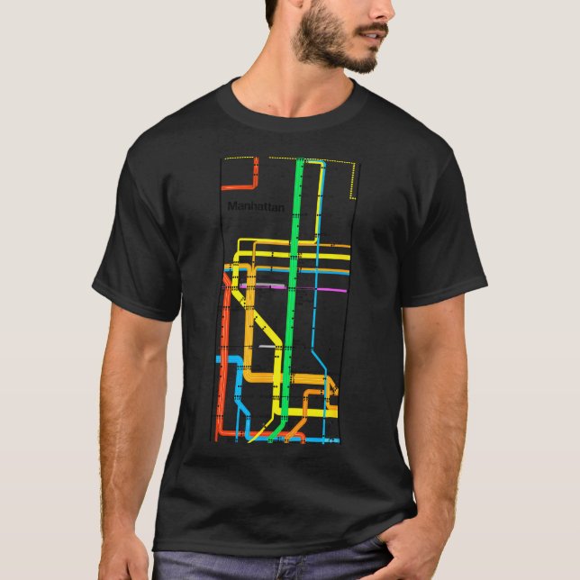 Manhattan New York Nyc Subway Map Retro Rail Trans T Shirt (Framsida)