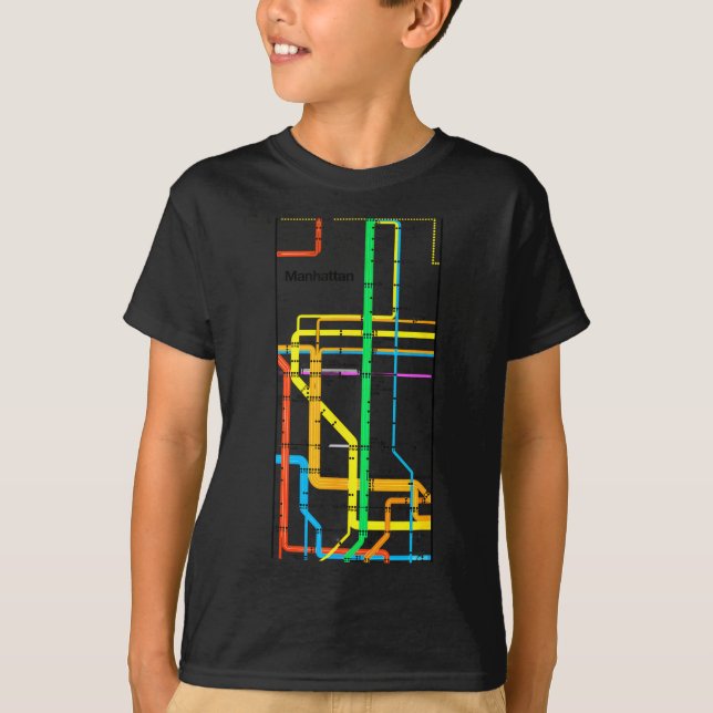 Manhattan New York Nyc Subway Map Retro Rail Trans T Shirt (Framsida)