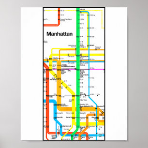 Manhattan New York Nyc Tunnelbanekarta Retro Rail Poster