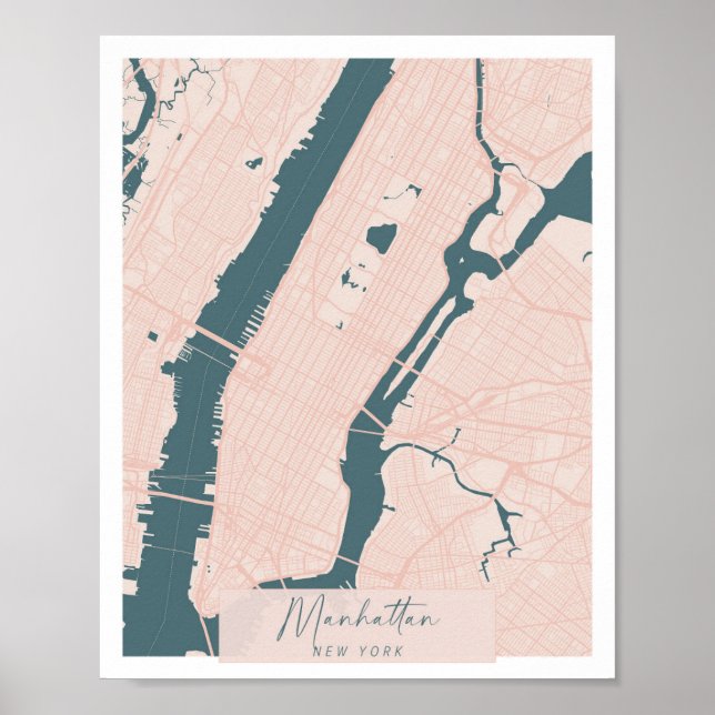 Manhattan New York Rosa och Blue Cute Script Stree Poster (Framsidan)