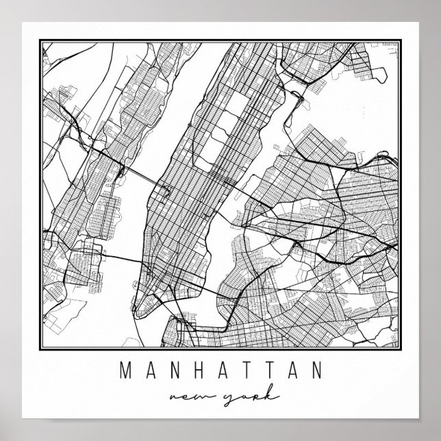 Manhattan New York Street Karta Poster (Framsidan)