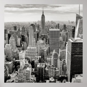 Manhattan, New York (svartvit panorama) Poster