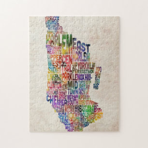 Manhattan New York typografisk karta Pussel