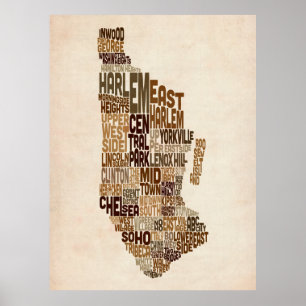 Manhattan New York Typography Text Karta Poster