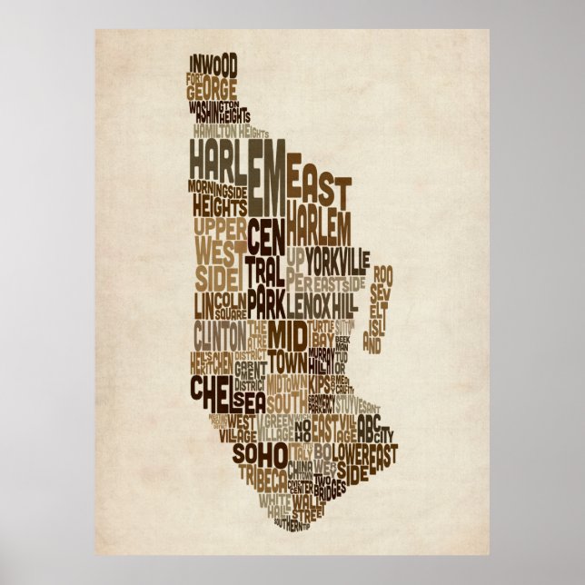 Manhattan New York Typography Text Karta Poster (Framsidan)