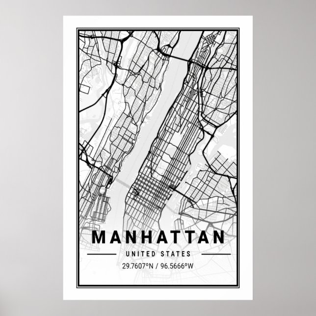 Manhattan New York USA Cities Travel City Karta Poster (Framsidan)