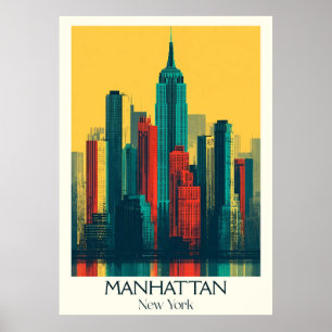 Manhattan New York Vintage Iconic Skyline Art Poster