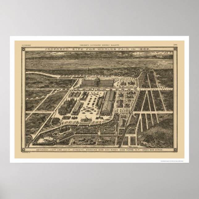 Manhattan New York Worlds Fair Karta 1883 Poster (Framsidan)