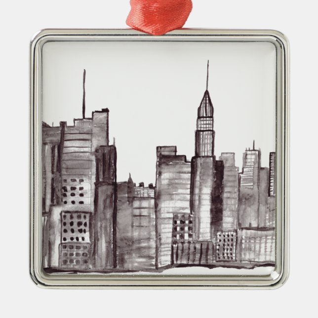 Manhattan New Yorks vattenfärg Brooklyn Black Julgransprydnad Metall (Framsidan)