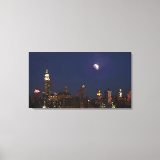 Manhattan Night Skyline Impressionist Canvas (Framsida)