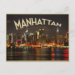 Manhattan Night Skyline Vykort