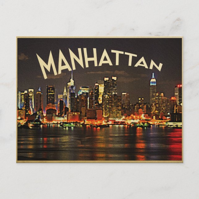 Manhattan Night Skyline Vykort (Framsida)