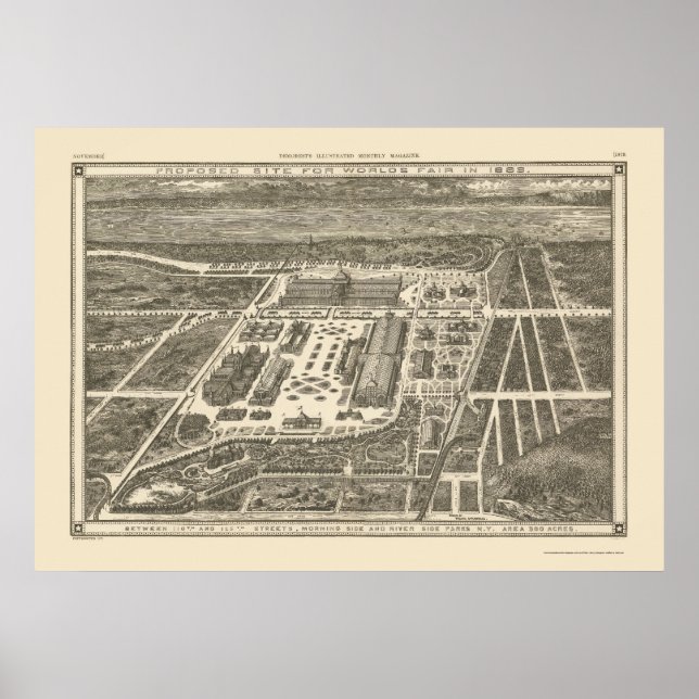 Manhattan, NY Panoramic Karta - 1883 Poster (Framsidan)