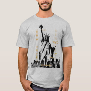 Manhattan Nyc Liberty Statue Manar Grått Template T Shirt