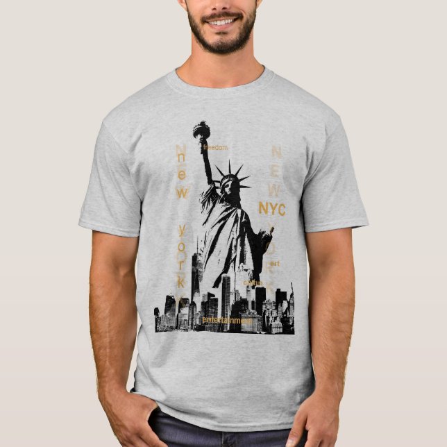 Manhattan Nyc Liberty Statue Manar Grått Template T Shirt (Framsida)