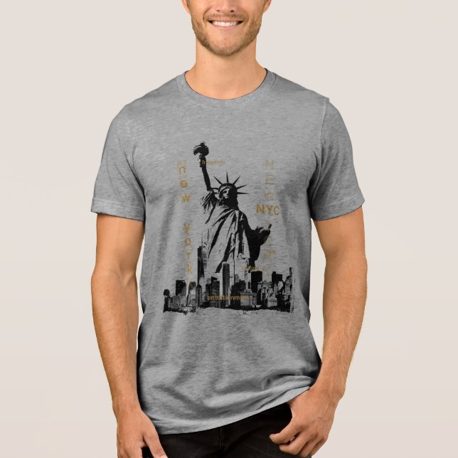 Manhattan Nyc Liberty Statue Manar Kortärmad T Shirt (Framsida)