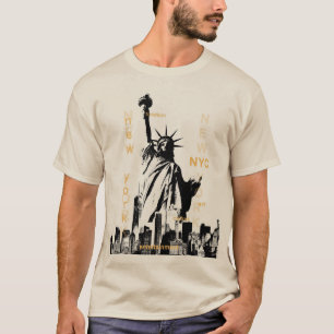 Manhattan Nyc Liberty Statue Manar Modern Sand T Shirt