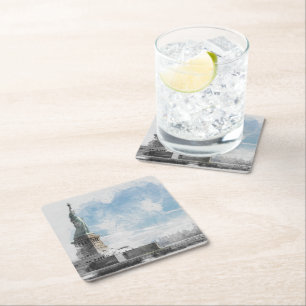 Manhattan Nyc Liberty Statue Underlägg Papper Kvadrat