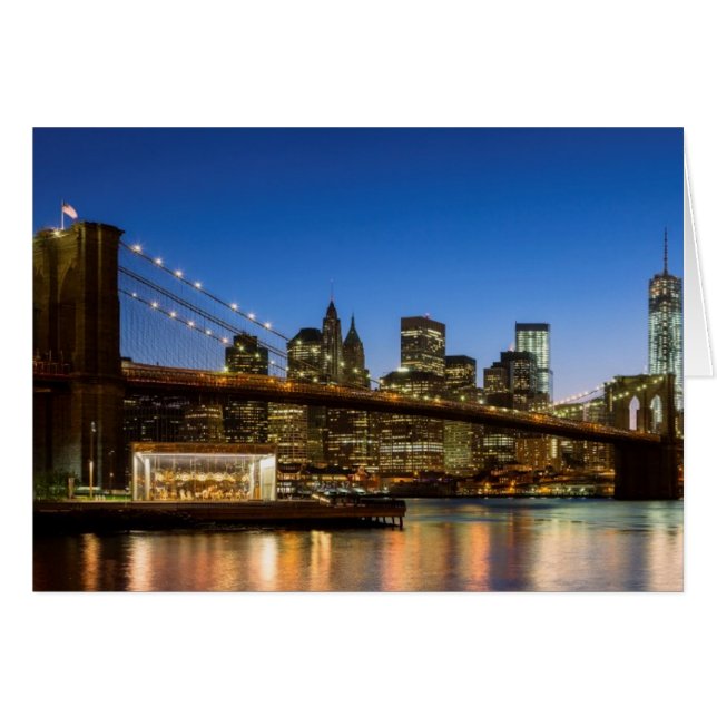 Manhattan och Brooklyn Bridge vid dusk Hälsningskort (Framsidan Horizontal)