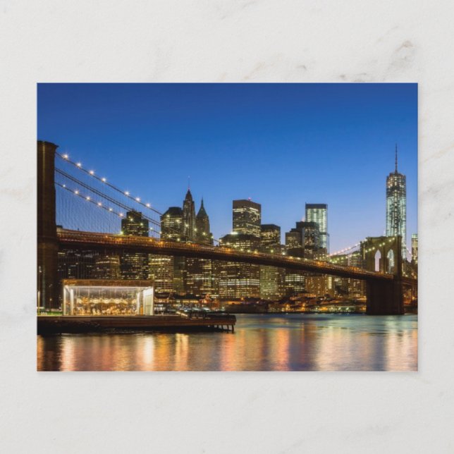 Manhattan och Brooklyn Bridge vid dusk Vykort (Framsida)