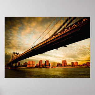 Manhattan överbryggar beskådar från den Brooklyn Poster