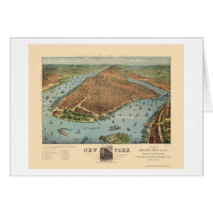 Manhattan panorama- karta för NY - 1879 Hälsningskort