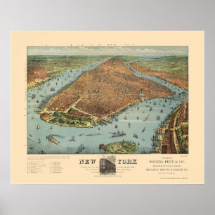 Manhattan panorama- karta för NY - 1879 Poster