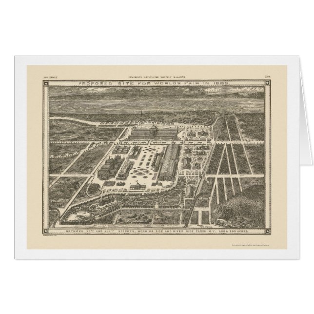 Manhattan panorama- karta för NY - 1883 Hälsningskort (Framsidan Horizontal)