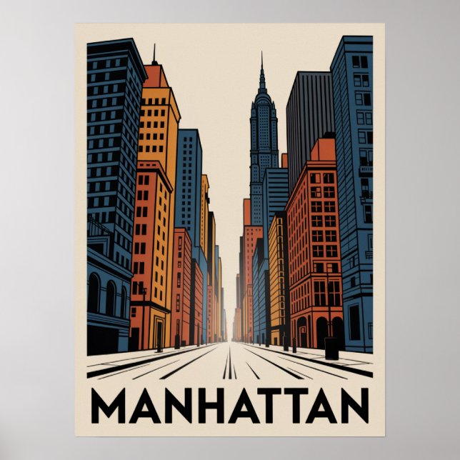 Manhattan Retro Avenue Skyline Affisch (Framsidan)