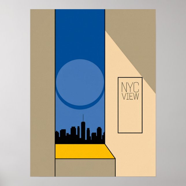 Manhattan Siluett Blå Geometrisk Konst Poster (Framsidan)