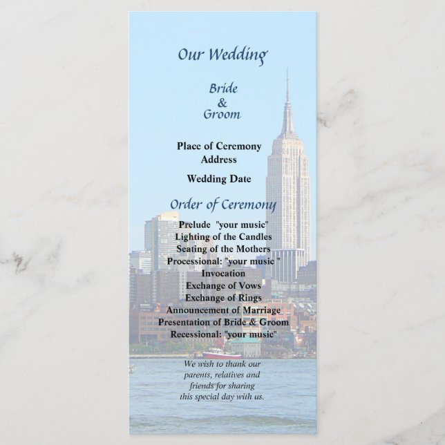 Manhattan Skyline från Hoboken Bröllopsprogram Program (Framsida)