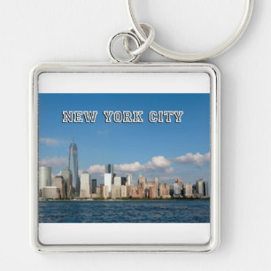 Manhattan Skyline New York City USA Fyrkantig Silverfärgad Nyckelring