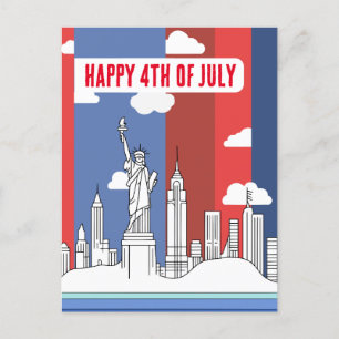 Manhattan Skyline och Frihetsgudinnan 4 juli Vykort
