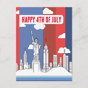Manhattan Skyline och Frihetsgudinnan 4 juli Vykort