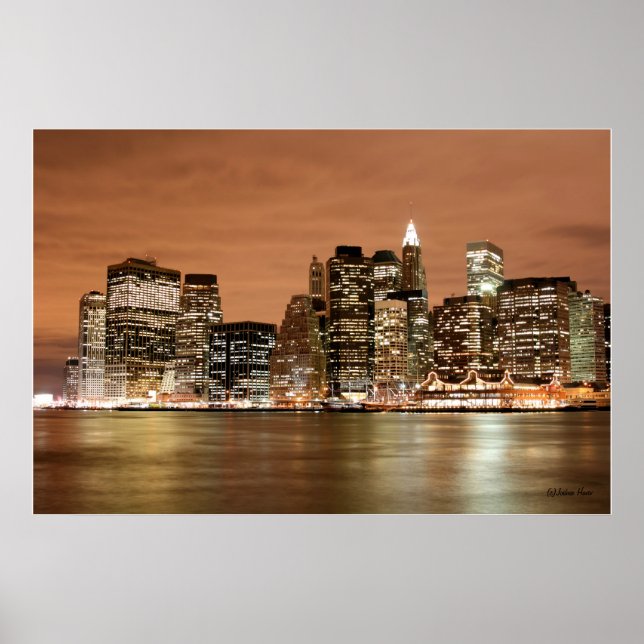 Manhattan skyline på Night Ljus, New York City Poster (Framsidan)