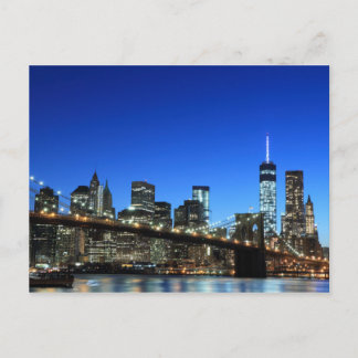 Manhattan skyline på Night Ljus, New York City Vykort